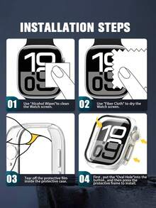 1pc Unisex Ultra-Thin Tempered Glass Protective Case, Spill-Resistant Fashionable & Cute Style, Compatible With Apple Watch Series 38/40/41/42/44/45/46/49mm, Compatible With Apple Watch Ultra/SE/11/10/9/8/7/6/5/4/3/2/1, Smart Watch Accessory - Clear - View 3