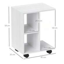 Mesa auxiliar en forma de C HOMCOM, mesa de centro con ruedas, mesa de sofá portátil, ideal para espacios pequeños, 45 x 35 x 58 cm, color blanco - Blanco - Ver 3