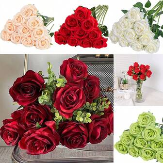 Plantas artificiales para fiestas - Flores de rosa realistas, adecuadas para decoraciones de Acción de Gracias, Día de San Valentín, Halloween, arreglos florales de boda, flores falsas para decoración de pared de rosas del Día de San Valentín, accesorios para fotografía de ramos de flores