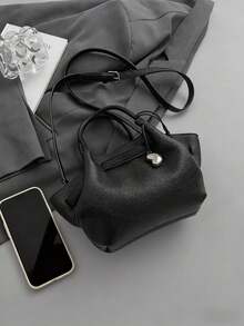 Korean Style INS Fashionable New Minimalist Niche Tote Bag, Large Capacity Casual Versatile Shoulder Crossbody Bag - Black - View 9