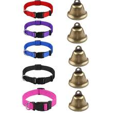Conjunto de 5 coleiras de cabra com sinos, sino de vaca para pastoreio de ovelhas e cabras, conjunto de coleiras de nylon ajustáveis, sino de cobre alto anti-perda para animais de estimação, adequado para pequenos animais de fazenda, ovelhas, cabras e vacas