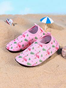 1 Pair Girls' Casual Comfortable Fashionable Flat Pink Flamingo Swimming Shoes/Water Shoes, Suitable For Summer - Pink - View 5