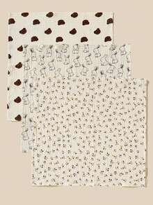 3pcs/Set Cotton Gauze Small Handkerchief Hand Towel Bath Accessories Washcloth Hand Towel Bath Towel Face Towel Pink Towel Small Towel Tea Towel - Multicolor - View 13