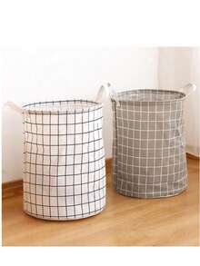 1 pieza Cesto de ropa sucia para el hogar, cesta de almacenamiento de regalo, cubo de almacenamiento de juguetes, cesta de lavandería de tela a cuadros, caja de almacenamiento plegable y resistente al agua grande para el baño, el dormitorio, la habitación - Blanco - Ver 8