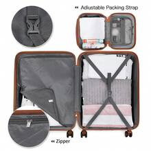 Lightweight 2 Piece Cabin Suitcase Set 20 Inch Carry On Luggage With Vanity Case ABS PC Hard Shell Spinner Wheels TSA Lock YKK Zipper For Travel - Grey/Brown - View 10