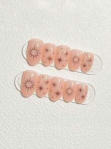 24 Stück französische Spitzen- & Stern-Muster Aufklebe-Nägel mit Gelee-Gel und Nagelfeile, Upgrade Deinen Look, geeignet für Feiertage, Alltag, Schule, Büro, Party - Verschiedenfarbig - Übersicht 4