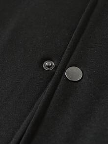 Vintage American Style Embroidered Baseball Jacket For Men, Autumn/Winter Black Patchwork Faux Leather Sleeve Loose Streetwear Letter & Star Print Bomber Coat - Black - View 8