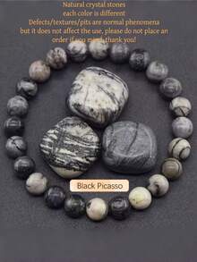 1条6毫米波西米亚风天然石手链，可叠戴，适合女性作为节日礼物、派对配饰、日常佩戴、时尚饰品（虎眼石/青金石/黑曜石/水晶等，寓意提升智慧和灵性）