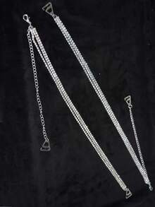 2pcs Set New Arrival Triple Row Rhinestone Bra Shoulder Straps, Luxury Fashion Shoulder Chain, Bridal Wedding Accessory, Showcases Your Beautiful Back, Matching Strapless Dress - Silver - View 11