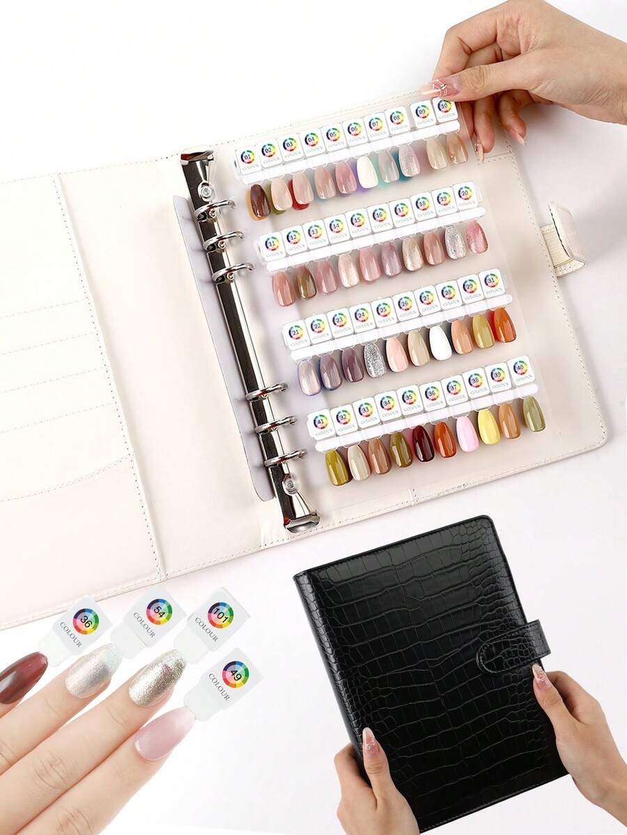 80 Nail Colors Magnetic Display Book With Binder, Detachable Nail Color Chart Book Nails Color Sample Exhibition Album With Nail Tape And Nail Tips