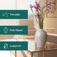 - Jarrn de porcelana brillante elegante de 10 pulgadas, florero de cermica blanco, cermica para jarrones, decoracin del hogar, floreros decorativos blancos altos para zacate de - Blanco + Alto 10'' - Ver 4