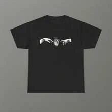 Anatomical Heart Hands Unisex T-Shirt: Minimalist Gothic Line Art - Black - View 4
