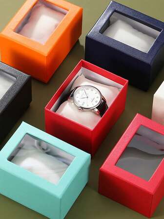 Creative Square Transparent Window Watch/Jewelry Display Storage Box (Includes Soft Padding), Transparent Window Gift Box Jewelry Box Bracelet Box Gift Set Square Jewelry Box Paper Packaging Box Watch Box
