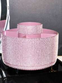 1pc-Encrusted Hexagon Makeup Brush Holder, Large Capacity, Colorful-Studded Luxurious Shiny Surface, Hexagonal Cylinder Shape, Tidy Edges, Vanity Accessory Bedroom Dresser, Makeup Room Desk - 彩色 - 查看 9