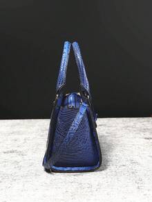 WOLFDIARY Elegant Crocodile-Embossed Handbag - Opulent Gradient Vintage Style - Spacious Women's Purse With Durable Top Handle - Ideal For Everyday Elegance And Professional Chic - Màu xanh lam - Xem 3