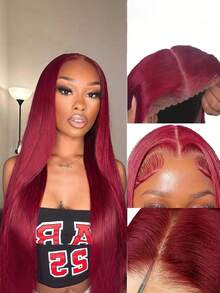 5x5 Lace Front Wig, 100% Human Hair, Pre-Plucked, 99J Color, Transparent Lace Wig, For Women, 150% Density, Virgin Hair - S99J - View 4