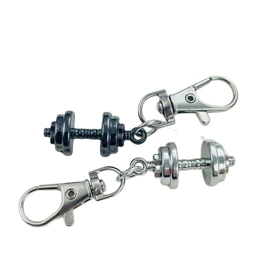 2 Stück realistische Silber & Schwarz Kurzhantel Schlüsselanhänger, geeignet als Accessoire für Fitness-Enthusiasten, beliebtes kleines Geschenk für Freund/Freunde, Autoaccessoires für Frauengeschenke, Geschenke für Männer, Handyzubehör