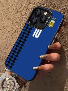 Estampado 2D plano Funda de teléfono Argentina número 10 diseño azul con cuadros negros, resistente y original para fanáticos del fútbol Cubierta de teléfono de colores mixtos con estampado completo para 17 PRO MAX/17 AIR/15 ProMax/16 PROMAX/Galaxy S22/S23/S24/S23 Plus/S24 Ultra/S25/A15/A33/A23, cubierta de Halloween, estética de cubiertas, cubierta 2D plana, cubierta vintage, cubierta de collage, cubierta de moda, cubierta con flores, cubierta cool, cubierta adorable, diseño de impresión UV, seguidores de , amantes de la moda - Color mixto 1 - Ver 3