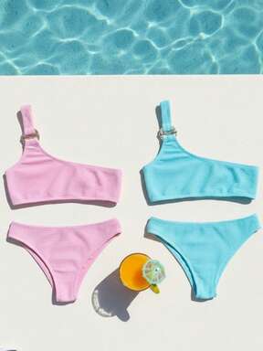 kit 2 Biquíni Assimétrico com Detalhe Dourado uma alça só