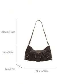 1pc Women's Retro Maillard Punk Wanderer Motorcycle Bag, Rivet Decoration, Adjustable Strap, Large Capacity, Soft Artificial Wax Leather, Ombre Colors, Shoulder & Crossbody Bag, Suitable For Work, Commute, Dating And Parties, Niche Design, Steampunk, Goth, Bag For Women, Cool Girls Street Wear, Perfect For Music Festival, Concert, Rock Style Bag For Women, Japanese Bag, Y2k Bag, Gothic Punk Bag For Women, 2000s Fashion Style Bag For Women, Vintage Bag For Women, Street & Japanese Bag For Women, Halloween Purse Perfect For Fancy Party Christmas Fashion & Gothic Fashion - 棕色 - 查看 7