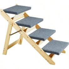 Wood Pet Stairs/Pet Steps 2-In-1 Foldable Wooden Dog Stair For Beds Sofa And Cars Dog Stairs And Ramp With 4 Steps For Small Medium Large Pet Up To 150 Lbs - 4步 - 查看 9
