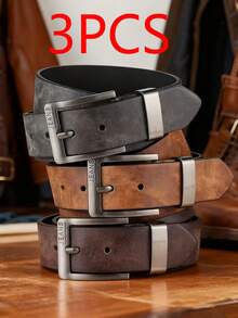 3-częściowy męski pasek ze stopu z szeroką klamrą i przeszyciami do jeansów i spodni – prosty i modny pasek sportowy do codziennej dekoracji
