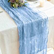 1/2/6/12pcs Light Blue Pleated Table Runners, Folding Tablecloths, Holiday Birthday Decor, Wedding Decor, Holiday Home Decor, Party Room Dining Table Decor, Tablecloths, Solid Color Tablecloths, Birthday Decor, Wedding Decor, 2026 New Year Decor, Party Gifts, Baby Shower Decor, Gender Reveal Party Decor - Baby Blue - View 3