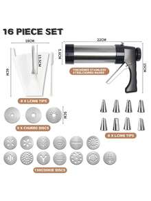 1个不锈钢手动拉丁美洲吉事果制作器，无需用电，包含多个喷嘴和清洁刷，家用烘焙工具套装，DIY烘焙套装，厨房小工具 - 彩色 - 查看 11