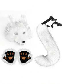 Wolf Mask Set, Realistic Wolf Tooth 3D Cosplay Costume, Plush Tail, Party Prop Gift