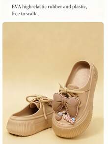 Women's Clog Sandals,  Cute Bow, Summer Fashion Leisure Slippers, Outdoor Indoor Sandals, Height-Boosting Comfortable Anti-Slip, Suitable For Vacation, Walking, Beach, Outdoor. - 卡其色 - 查看 5