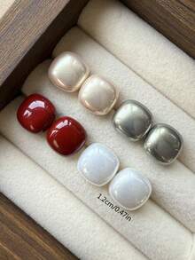 4pcs/Set Minimalist French Cube Sugar Faux Pearl Stud Earrings, Geometric Square Luxury Elegant Versatile Earring Set, Suitable For Women Daily & Festival Wear - Set C - View 8