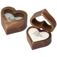 LETURE Wood Ring Display Box With Transparent Cover Single Slot 2 Slot, Heart Shaped Person.Alized Wooden Jewelry Box For Proposal Engagement Wedding Ceremony Anniversary (White - 1 Slot),White-1Slot - 白色-1槽 - 查看 1