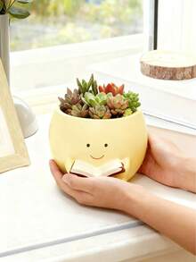 1 chậu trồng cây bằng nhựa hình dễ thương, tượng trang trí nhà cửa đáng yêu, mặt cười, chậu trồng cây trong nhà, có lỗ thoát nước, chậu trồng cây mọng nước độc đáo cho cây trồng trong nhà/ngoài trời, tuyệt vời để trang trí văn phòng và nhà cửa, chậu hoa hoạt hình bằng nhựa, món quà tuyệt vời. - Nhiều màu - Xem 6