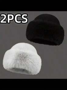 1/2件装 女士公主风仿毛皮渔夫帽，加厚蒙古宽檐优雅冬季保暖帽 女士御寒服饰 - 彩色 - 查看 18