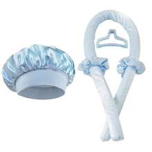 5件套缎面免烫卷发套装，包含免烫卷发器、缎面睡眠帽、免烫发带、发圈、柔软睡眠帽、弹性造型工具、睡眠免烫卷发带，配有发圈和发夹，是送给妈妈或女朋友的理想礼物，适合长发女性打造波浪发型。 - 彩色 - 查看 9