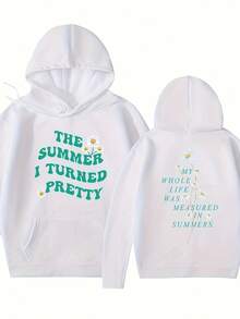 Men'S Casual "The Summer I Turned Pretty" Floral Print Hoodie - Gray Loose Fit Long Sleeve Drawstring Polyester Perfect For Fall & Winter Casual Wear Hoodie| Relaxed Fit Hoodie| Polyester Hoodie Sweatshirts For Women Hoodies For Men Black Hoodie For Women Men's Hoodie Sweatshirts For Men - 白色 - 查看 6
