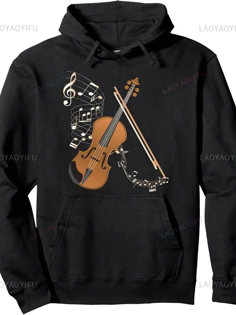 Orchestra Violin Player Gift Musical Instrument Violin Pullover Hoodie Men's Hoodie Individuality Man Clothing Casual Sweatshirt - 黑色2 - 查看 1