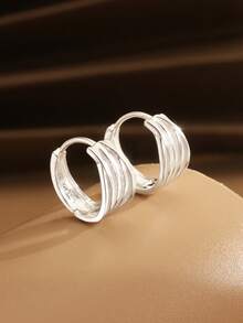 1pair 925 Sterling Silver Earrings Silver Multi-layered Wire Earrings Minimalist, Vintage, Fashionable Earrings, Perfect For Daily Wear And As A Gift For Friends And Girlfriend - Silver - View 6