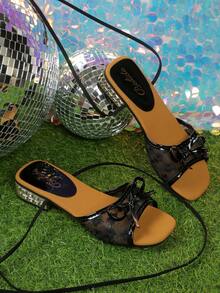 1 Pair Cute Butterfly Decor High Heel Sandals, Elegant & Unique, Versatile For Tween Girls To Wear To Parties, Gatherings, Vacation, Travel - Black - View 10