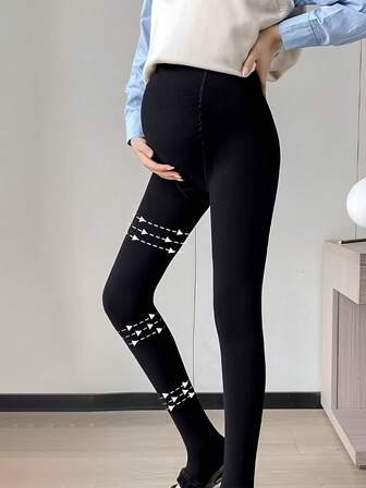Women's Maternity Thermal Tights With Adjustable Belly Support, Thermal Lined Winter Pantyhose For -5°C To 15°C, Stretchable Pregnancy Leggings With Soft Waistband
