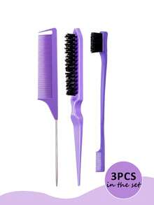 2/3/4/5/6/10 件套美发造型梳套装，包含卷发梳（易于梳理和造型）、9 排梳、蓬松梳、尖尾梳、边缘梳、花朵发夹、鳄鱼夹、硅胶头皮按摩洗发刷（用于淋浴）、带 200ml 喷雾瓶的卷发梳，男女皆宜，专为卷发和波浪发设计，易于梳理、造型和定型（紫色） - 彩色 - 查看 16