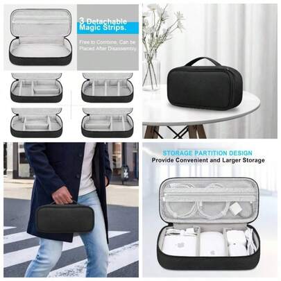 Electronic Organizer Bolsa organizadora de cables de viaje Estuche para accesorios electrnicos de tecnologa Estuche cargador porttil de dos capas para cables, auriculares, power bank, Negro