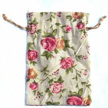 Bolsa de productos de algodn orgnico, bolsa de almacenamiento de adorno de joyera de regalo de 10 piezas con cordn de lino impreso1 - [Color 1, Color 2, Color 3, Color 4, Color 5, Color 6, Color 7] - Ver 2