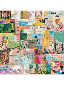 50张创意水彩艺术海报贴纸，透明防水，可用于装饰手机壳、笔记本电脑、吉他、杯子、文具盒等，DIY贴纸，剪贴簿用品 - 彩色 - 查看 8