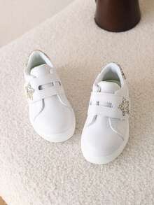 1 Pair Girls' Soft Sole Breathable Casual Sneakers, Fashion Autumn/Spring - White - View 4