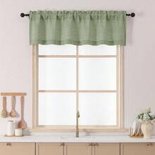 Chyhomenyc Green Valance For Windows, Light Filtering Faux Linen Slub Textured Small Kitchen Valance, Rod Pocket Top Window Short Curtain For Bathroom Basement Farmhouse, 60Wx14L Inch,60inchWx14inchL(Packof1),Green - Green - 查看 1
