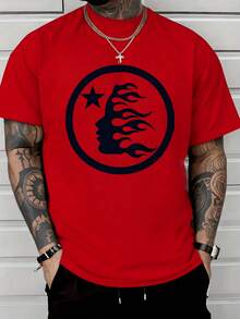 Flaming Silhouette Face With Star Emblem Symbolizing Passion And Inspiration 100% Cotton Men's Classic Fit 220g Graphic Tshirt - Đỏ - Xem 1
