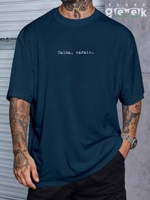 Oversized Gym T-Shirt With Funny Phrase "Calm Down, " REF 3297 FLUXO GEEK - Màu xanh hải quân - Xem 1