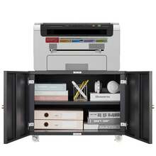 Techigher Printer Stand, Metal Printer Cabinet With Storage, Mobile Printer Table With 2 Door & Wheels, Adjustable File Cabinet For Home Office - Black Small - View 2