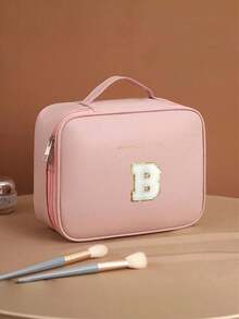 大容量双层化妆包，信封式化妆包，PU皮革防水化妆包，化妆品收纳包，轻便洗漱化妆包，带隔层的大容量洗漱包 - 粉色 - 查看 28